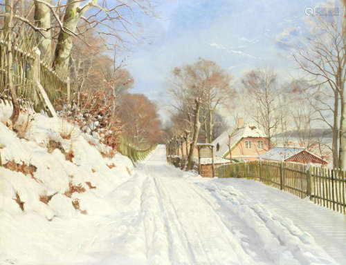 Winter landscape with a Danish homestead Harald Julius Niels Pryn(Danish, 1891-1968)