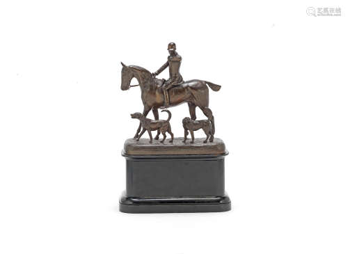 possibly cast by Elkington & Co. After John Willis Good (British 1845-1879): A late 19th century patinated bronze equestrian model of a a huntsman and his hounds