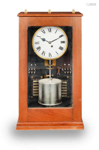 the movement numbered 6464  An early 20th century mahogany cased industrial timepiece with weekly recording drum