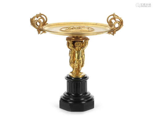 in the 19th century style A gilt bronze and black marble figural tazza