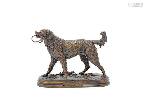 Pierre Jules Mène(French, 1810-1879): A patinated bronze model bronze of model of 'Chien Au Fouet (WARWICK)'