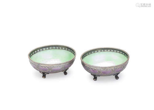 probably Austrian 19th century, marked '935'  (2) A pair of enamelled silver bowls