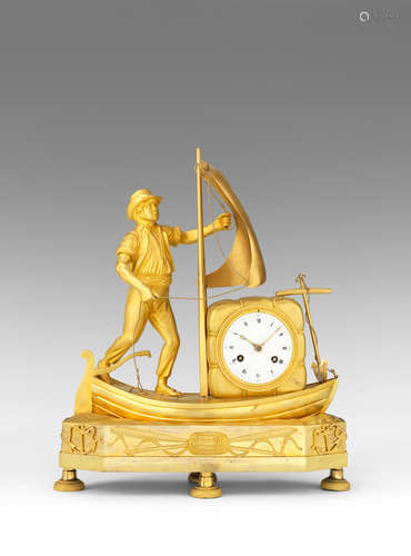 An early 19th century French gilt bronze figural mantel clock