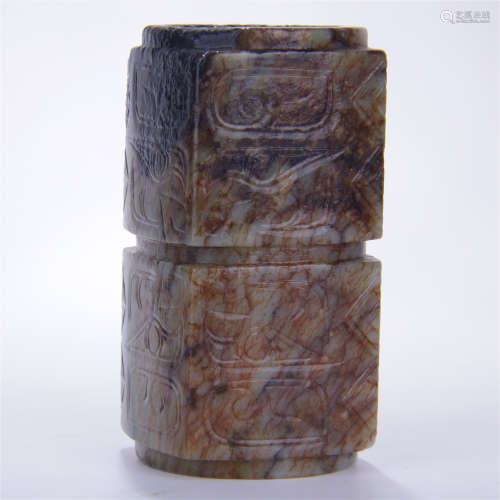 CHINESE ANCIENT JADE SQUARE CONG VASE