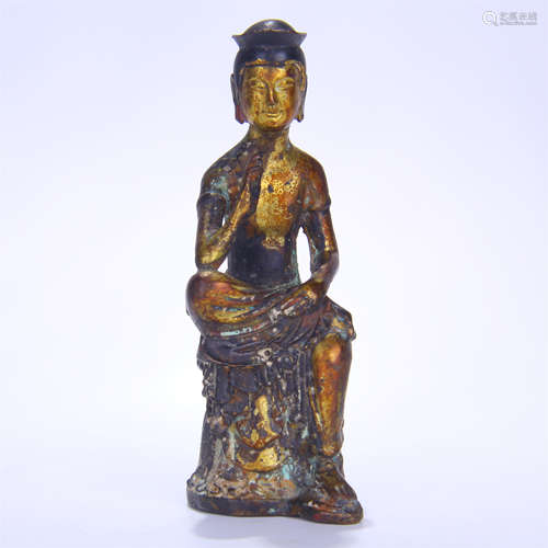 CHINESE GILT BRONZE SEATED BUDDHA