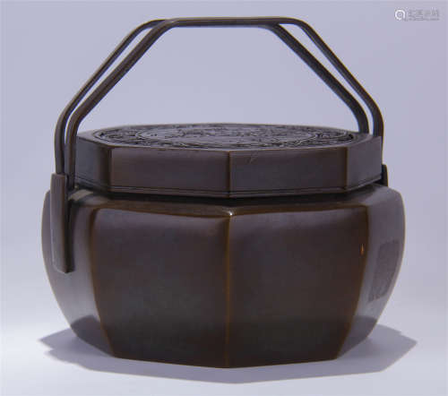 CHINESE BRONZE SQUARE INSENCE CAGE