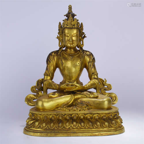 CHINESE GILT BRONZE SEATED BUDDHA