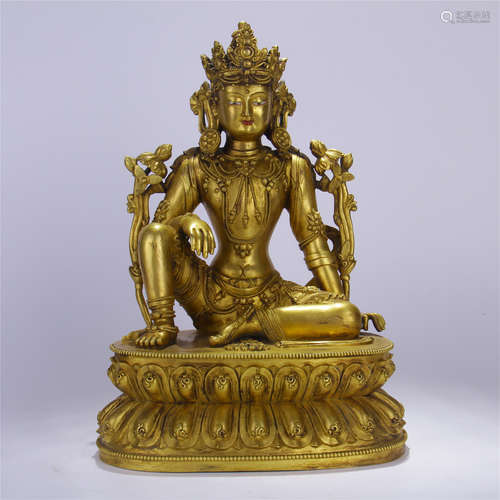 CHINESE GILT BRONZE SEATED BUDDHA