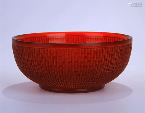 CHINESE RED PEKING GLASS BOWL