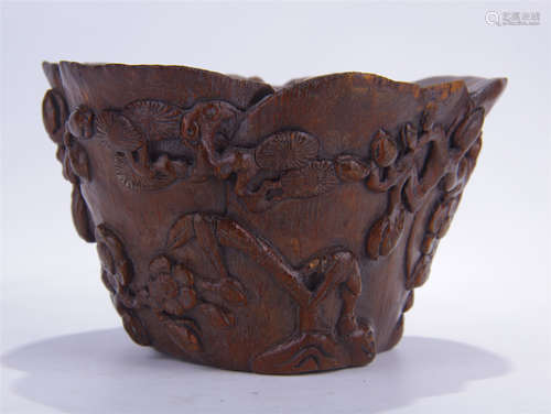 CHINESE BAMBOO ROOT CARVED CUP