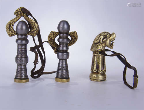 THREE TIBETAN BRONZE SEALS