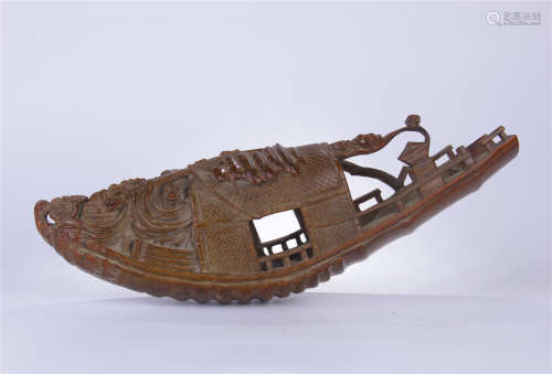 CHINESE BAMBOO CARVED BOAT