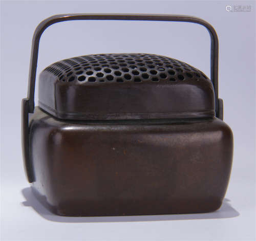 CHINESE BRONZE SQUARE INSENCE CAGE