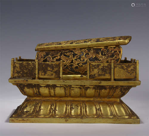 CHINESE GILT BRONZE ROCK CRYSTAL COFFIN