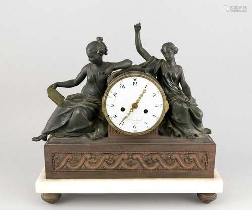 Empire Figurines Pendule, France 19th cent., Mar. 'Lochon a Paris', bronze