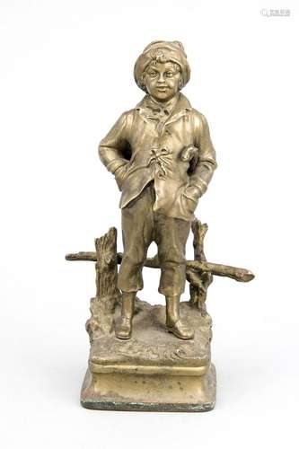 Franz Xaver Bergmann (1861-1936), Viennese bronze of a boy on a walk, beaut