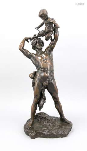 Léopold Steiner (1853-1899), French sculptor, bronze group of a man with fu