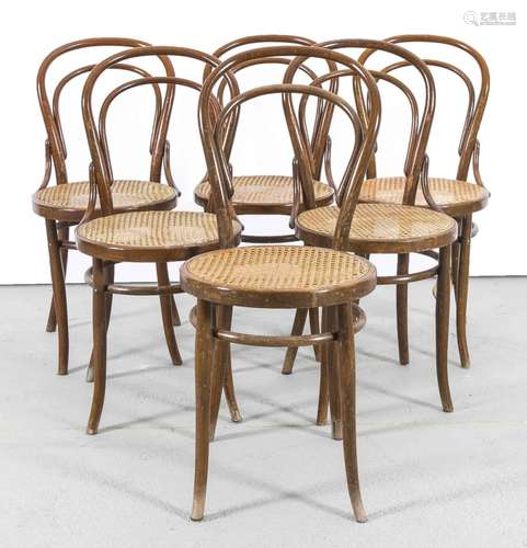 6er-Satz Bugholzstühle, Fa. Thonet, Wien um 1900, Buche massiv nußbaumfarbe