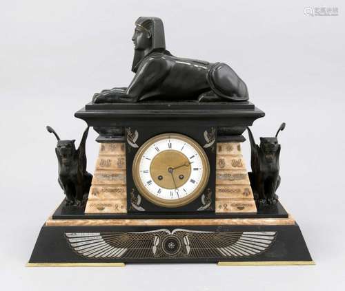 Mantel clock with sideplates, 3 pcs., Black marble, 2nd half of the 19th ce