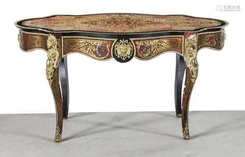 Salontisch in Boulle-Technik, Holz, Schildpatt, Messing, Louis-XIV-Stil, En