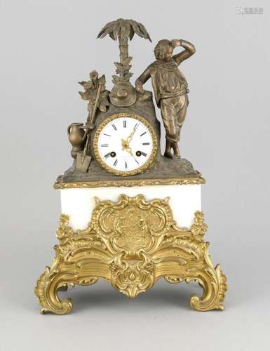 Figured Pendulum clock, France around 1830, gilded and burnished metal cast