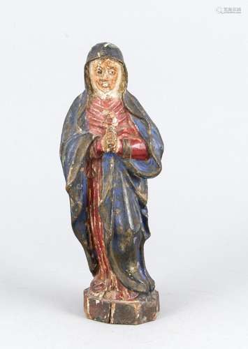 Krippenfigur des 19. Jh., betende Madonna, Holz vollplastisch geschnitzt un