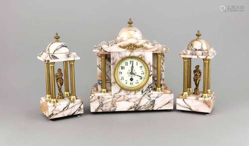 Table clock in the styl of a temple with 2 side dishes, France 2nd half of