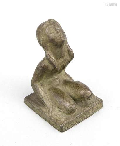 Sculptor around 1930, ''Da Solem - Heimdall Thanks'', kneeling sunbather wi