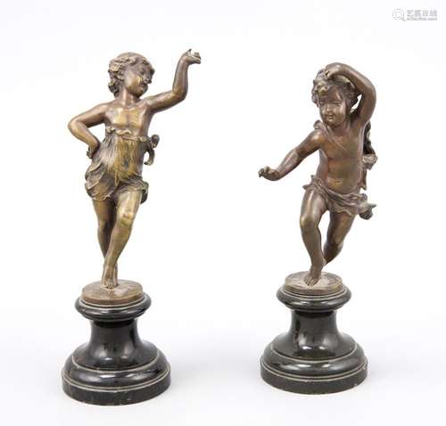 Fr. 19th century sculptor, dancing couple of children, patinated bronze ove