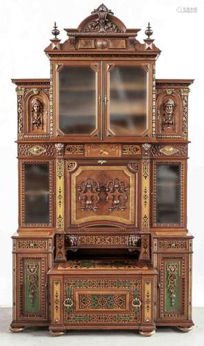 Kabinettschrank, Neo-Renaissance um 1900, diverse Hölzer, Sockelgeschoß mit