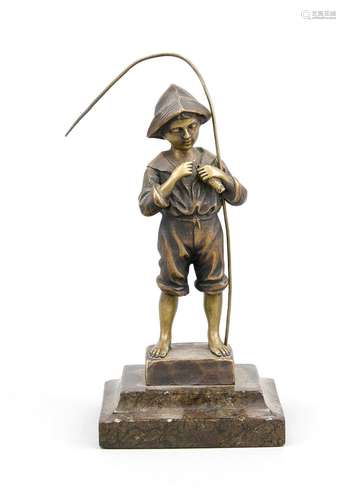 Julius Paul Schmidt-Felling (1835-1920), fishing boy, patinated bronze on s