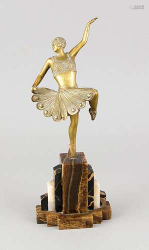 French Art Deco sculptor circa 1920, ballerina, massive bronze on tri-color