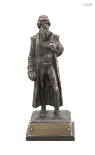 Small statuette with a statue of Gutenberg, patinated bronze, around 1920,