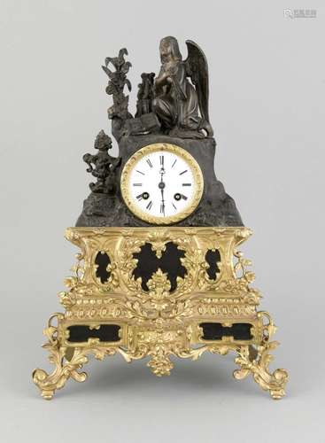 Figured Pendulum clock, France 19th c., gilded and burnished, as well as re