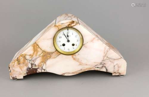 Art Deco table clock, in red / brown marble, France around 1920, enamel dia