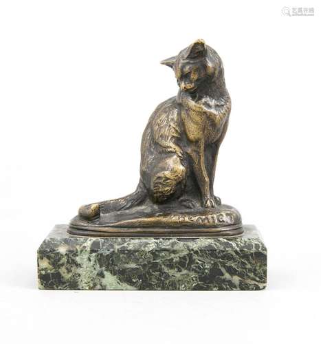 Emmanuel Frémiet (1824-1910), French animal sculptor, sitting cat, brown pa