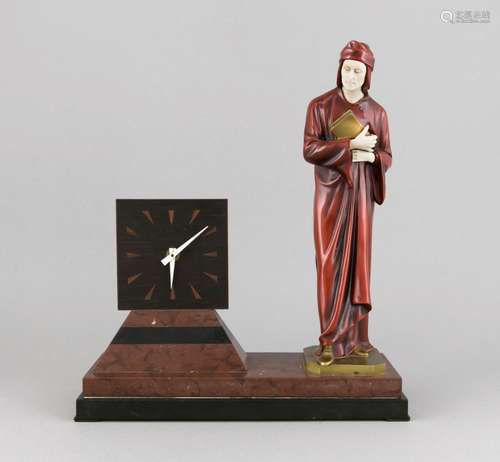 Art-déco Table clock, around 1920, figurative depiction of 'Dante with a bo