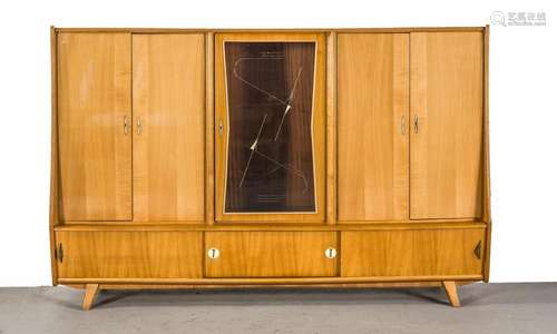 Wohnzimmerschrank, 1950er Jahre, Esche massiv und Zitrone furniert, ausgest