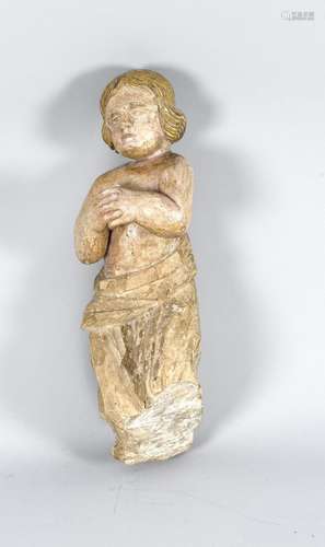 Baroque wood sculptor of the 18th century, kneeling putto (not steady), ful