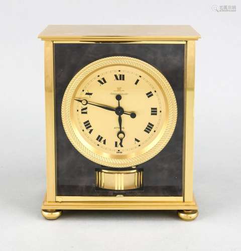 Table clock, Jaeger LeCoultre, Atmos V, gilt case, laterally and dial borde