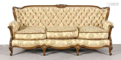 Sofa, Nussbaum massiv, Rokokostil, um 1920, Dreisitzer, allseitig gepolster