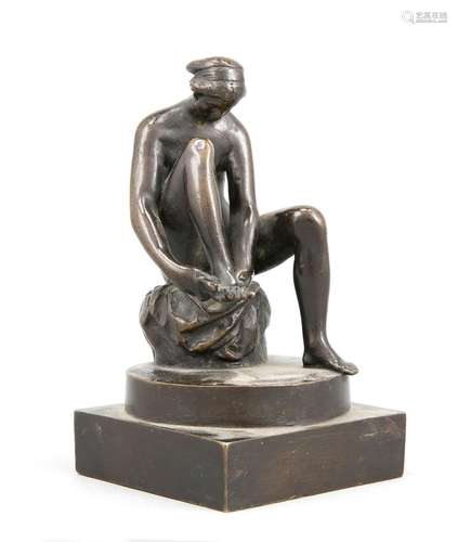 Sculptor end of the 19th century, bather, dark brown patinated bronze on st