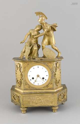 Decorative Empire figured pendulum clock, partly rubbed ormolu, a Roman wit