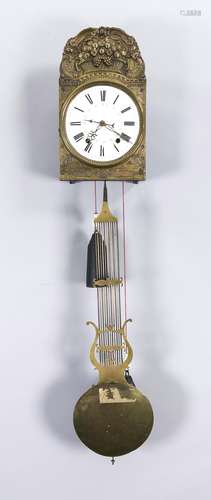 Comtoise clock, France around 1900, iron and brass, enamel dial, movement i