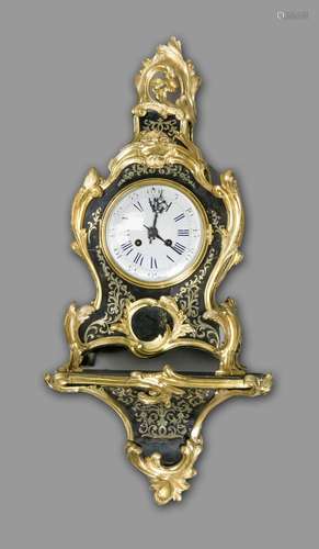 Decorative Boulle clock with console, France 19th c., decorated with gilded