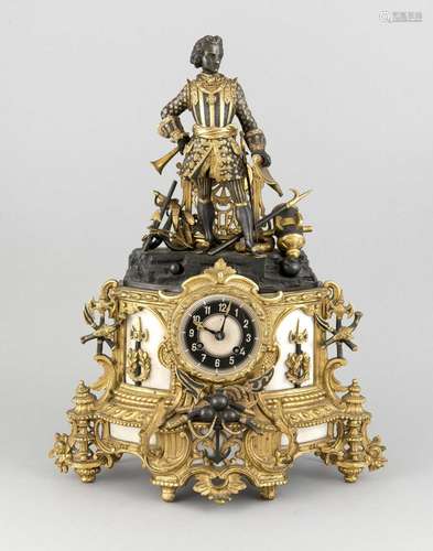 Figurines Pendule, France 19th century, fire-gilded, partly burnished u. pi