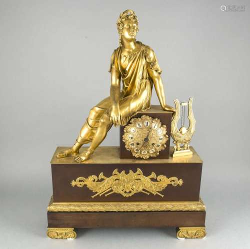 Large Biedermeier figure pendulum, France early 19th century, gilded bronze