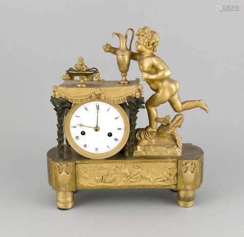 Empire figured Pendulum clock, France beginning of 19th c., ormolued with b