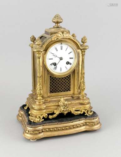 Pendulum mantel clock, ormolued and with gilded wooden base, covered with b