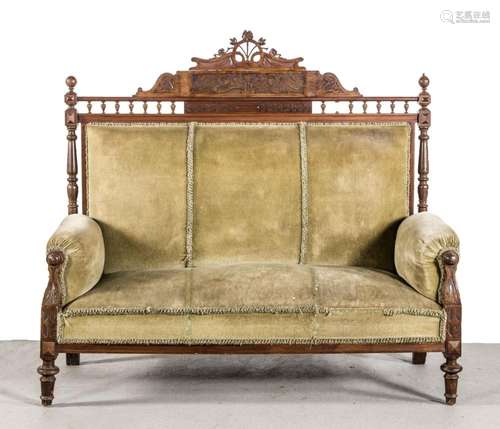 Sofa, Mahagoni massiv und furniert, Jugendstil, um 1900, Reliefbeschnitzte